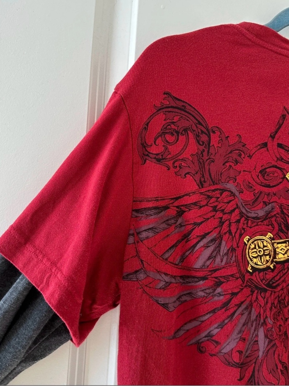 Helix Red Cross Wing Double Layer Long Sleeve Shirt Men's Size Medium Cyber Y2K - Picture 11 of 15